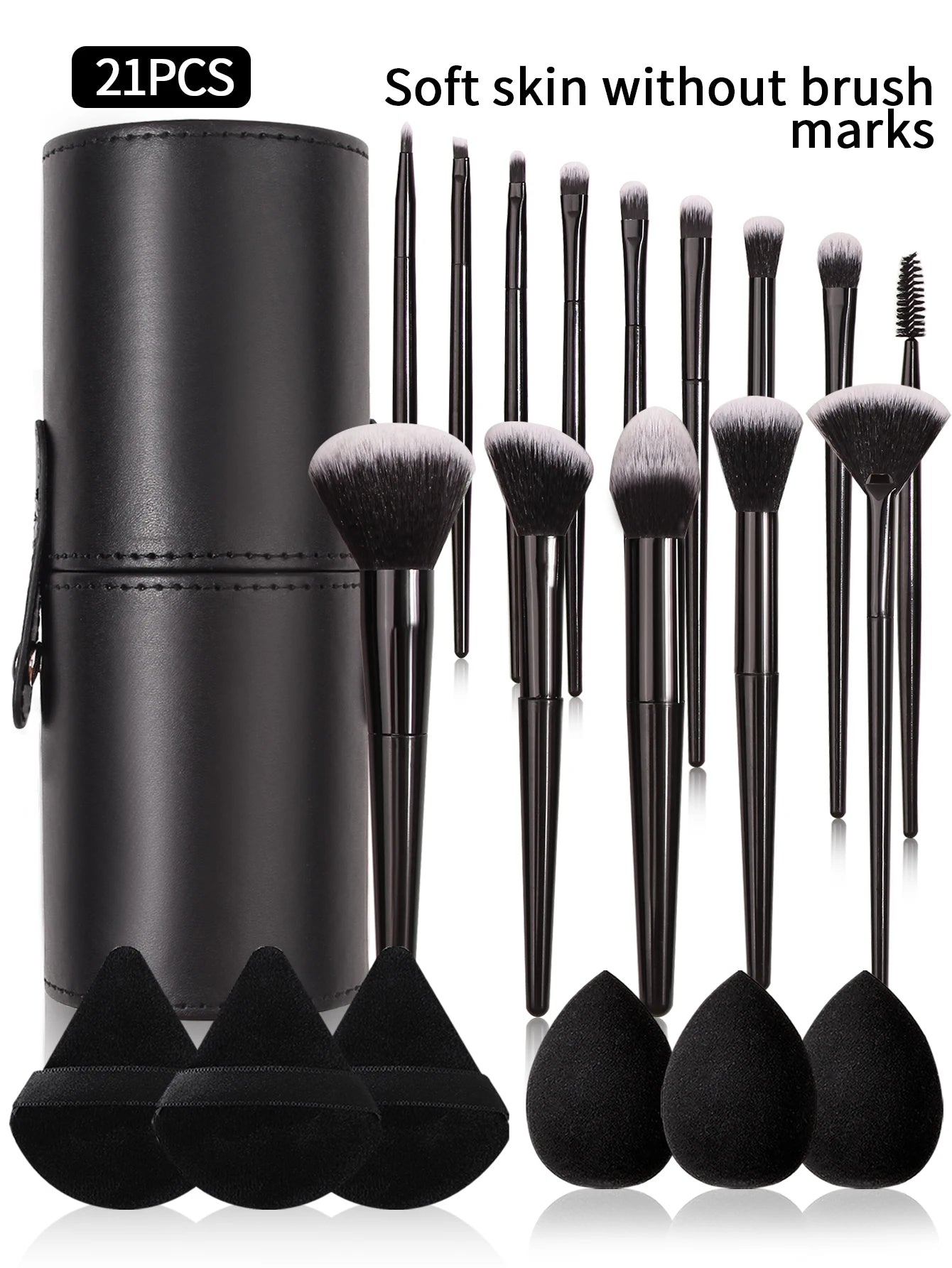 Professional Black Makeup Brush Set – Super Soft Bristles for Foundation, Concealer, Eyeshadow & Blush