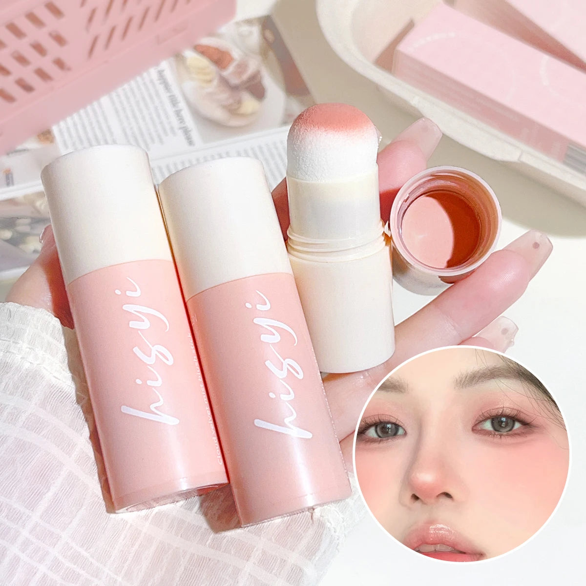 HISYI Yunrou Soft Fog Blush Stick – Korean Style, Brightening, Dual-Use for Lips & Cheeks
