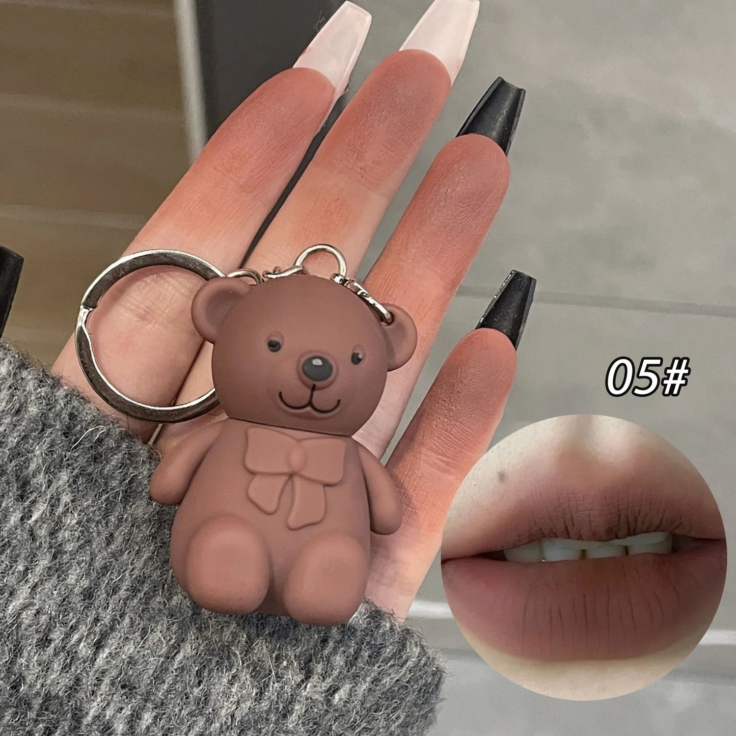 Cute Bear Keychain Matte Lip Mud – Velvet Lip Glaze, Long-Lasting Lip Tint for Women