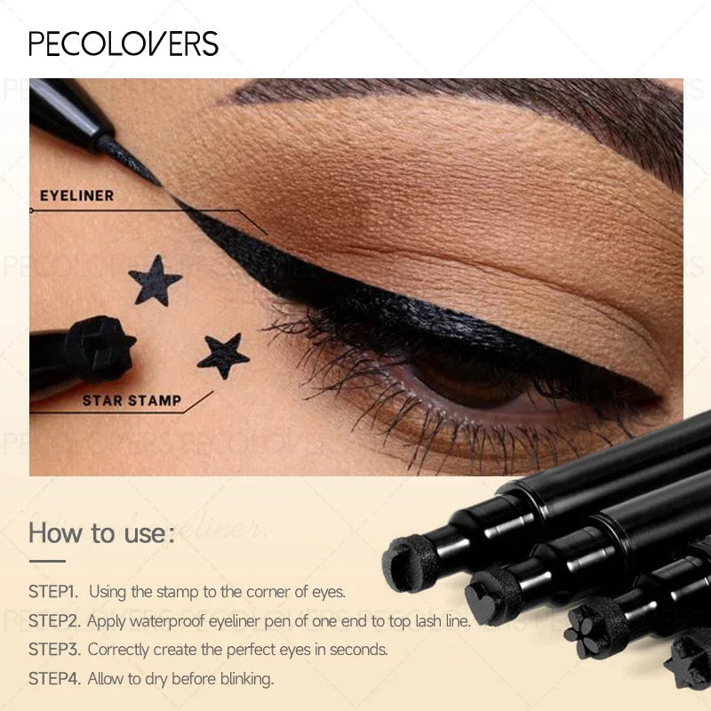 Double-Ended Eyeliner with Star, Heart & Moon Stamp – Waterproof, Beginner-Friendly