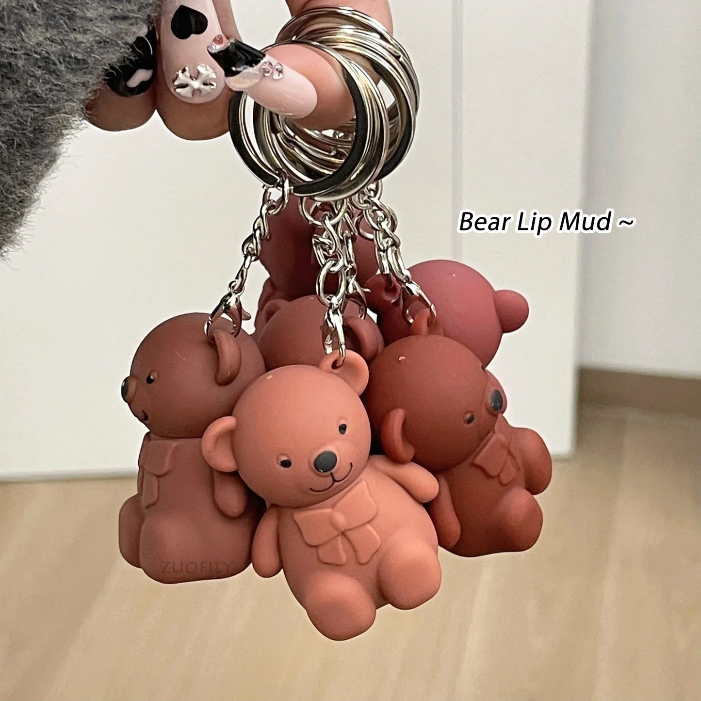 Cute Bear Keychain Matte Lip Mud – Velvet Lip Glaze, Long-Lasting Lip Tint for Women